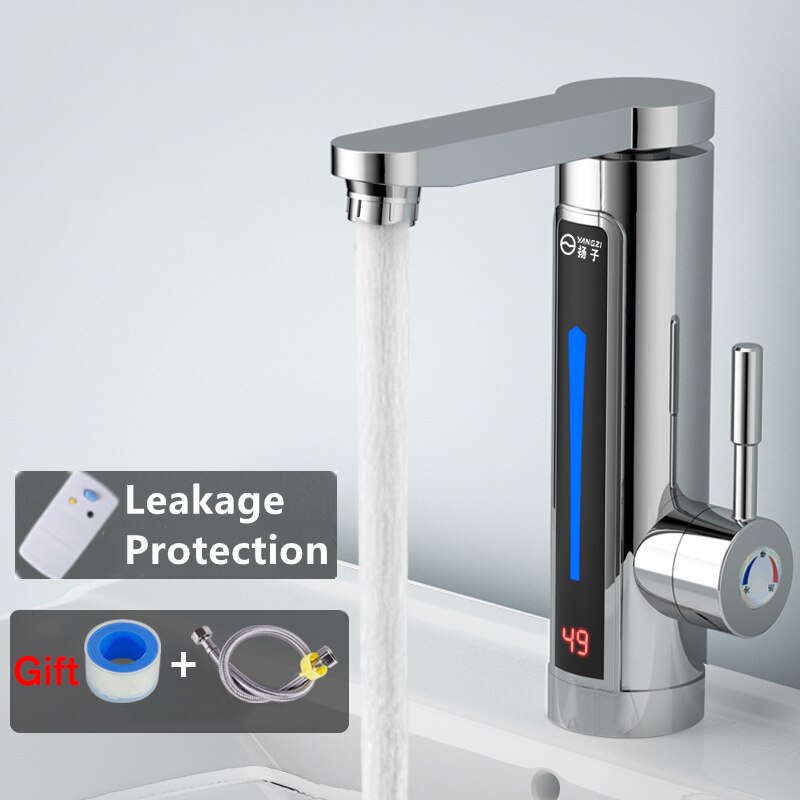 Elektrische Directe Verwarming Kraan Boiler Met Led Omgevingslicht Temperatuur Display Tap Badkamer Snel Verwarming 3300W: silver Protect