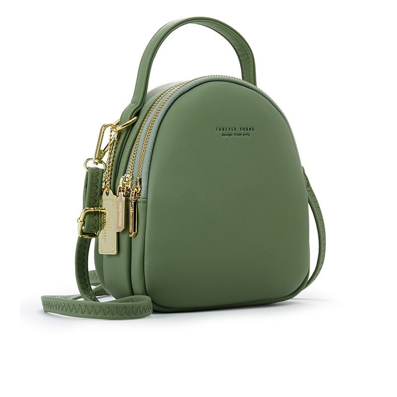 Mini sac à dos en cuir pour femmes, fourre-tout multi-fonction de luxe à bandoulière, sacoche,: Green