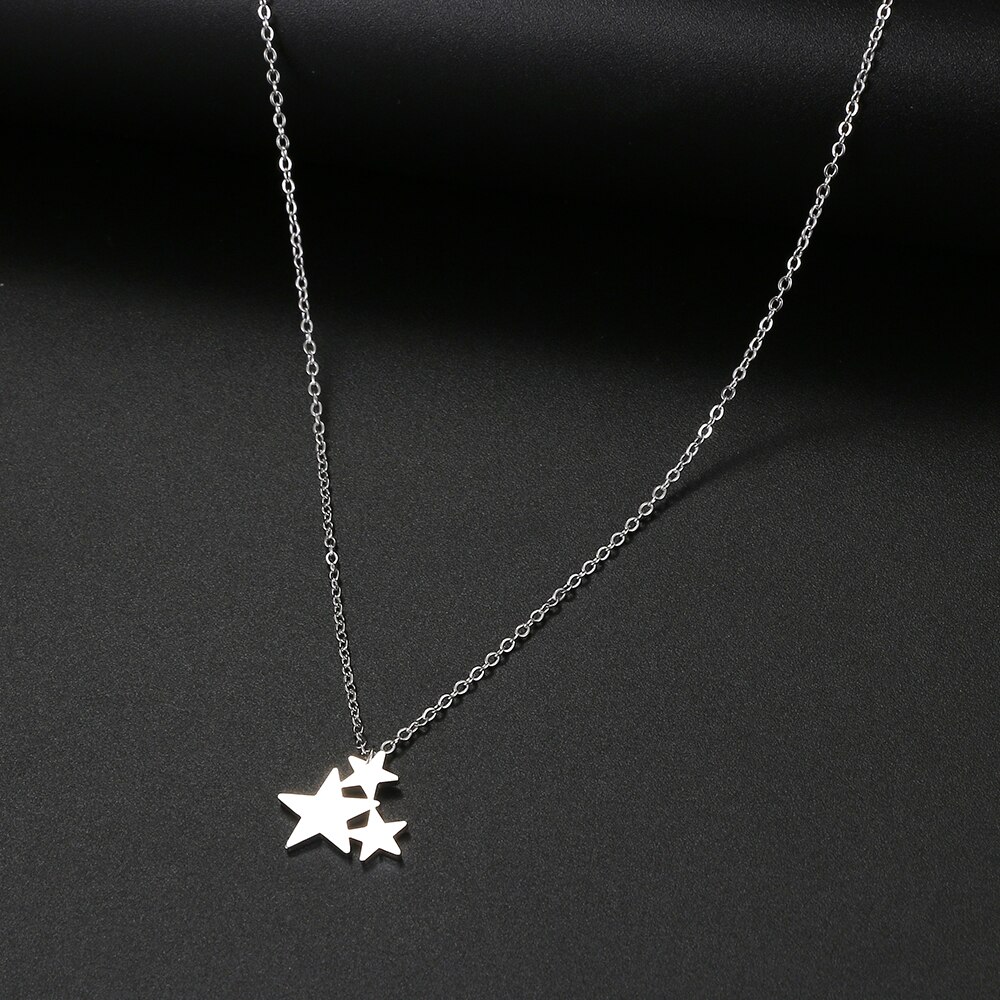 Edelstahl Halsketten Drei Fünf-wies Sterne Anhänger Kragen Kette Halskette Für Frauen Schmuck Party Freunde: Silber-