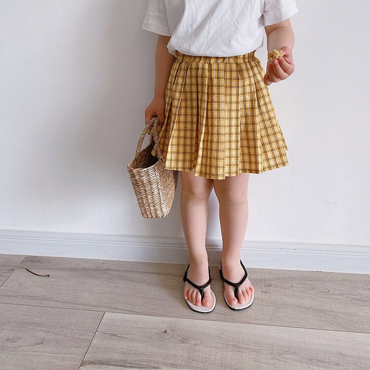 Summer cute girls plaid pleated skirts kids cotton 2 colors skirt