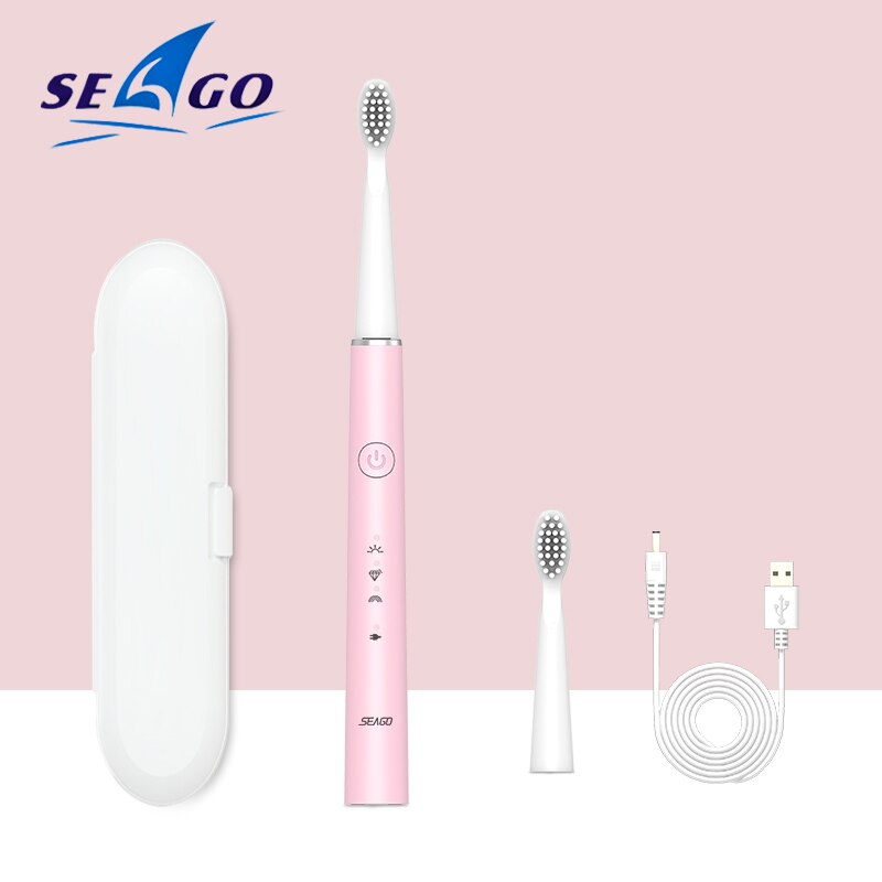 Seago-cepillo de dientes eléctrico recargable, 5 modos, blanqueador, limpieza dental, cuidado bucal , caja de viaje