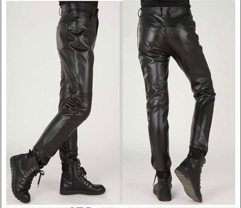 Plus Size Slim Male Leather Pants Male Trousers Tight Leather Pants ...