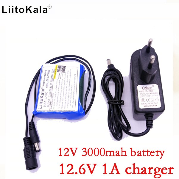Liitokala 12V 3000Mah Lithium Ion 12V 3Ah Camera Camera Batterij 12.6V 1A Charger Eu/Us Plug