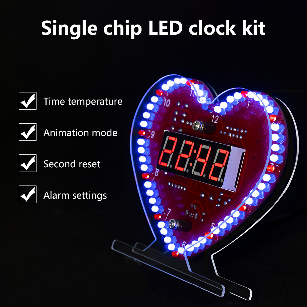 Kits de bricolaje en forma de corazón, 4 dígitos, reloj DIY con luces LED SMT SMD, Kit de práctica de soldadura, proyectos de bricolaje para aprendizaje electrónico