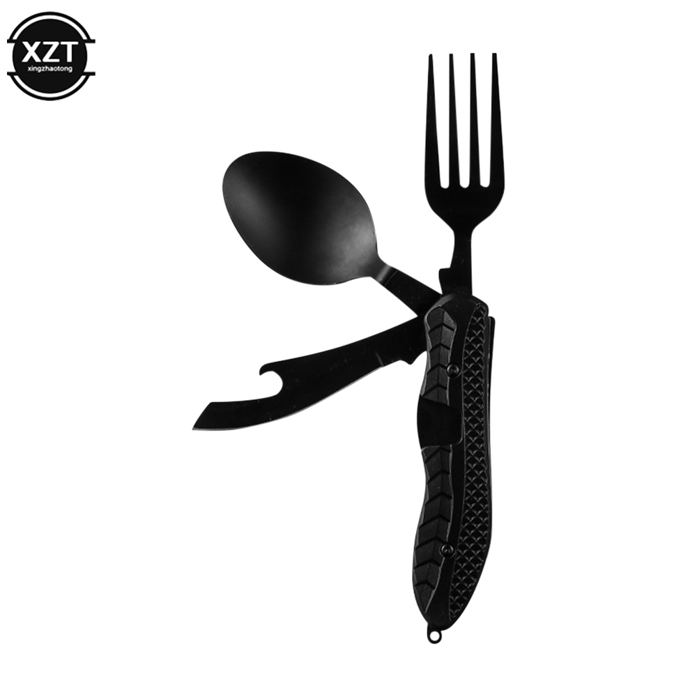 3-in-1 Outdoor Opvouwbare Lepel Vork Mes Combo Set Bestek Picknick Reizen Draagbare Multitool Roestvrij staal Camping Gebruiksvoorwerpen