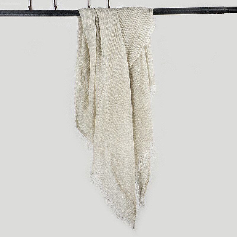 Écharpe en coton et lin pour homme, Style japonais, rayures, bleu marine, noir, hiver: Beige