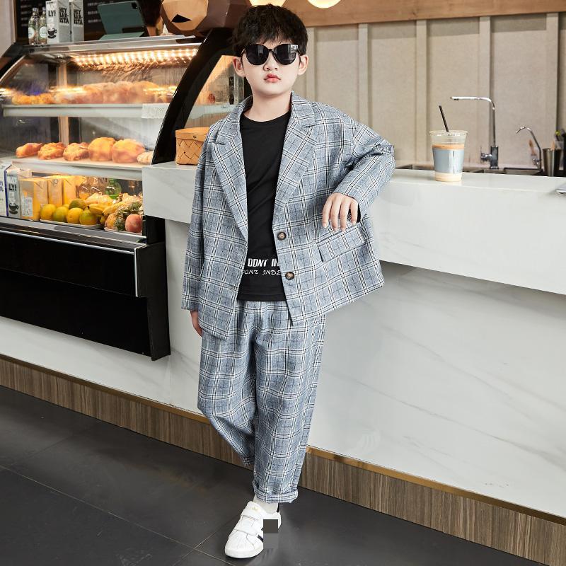 Costume adolescent pour garçon Blazer enfants garçon robe de baptême enfant formel bébé garçon mariage costume Plaid ensemble de vêtements 6 8 9 10 12 ans: gray boy suits / 13