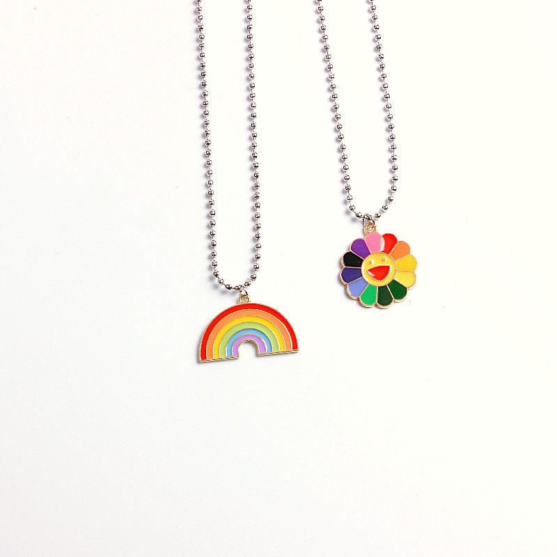 Cute Sun Flower Sunflower Rainbow Pendant Necklaces Punk Harajuku Hip Hop Choker Necklace For Man Woman Girls