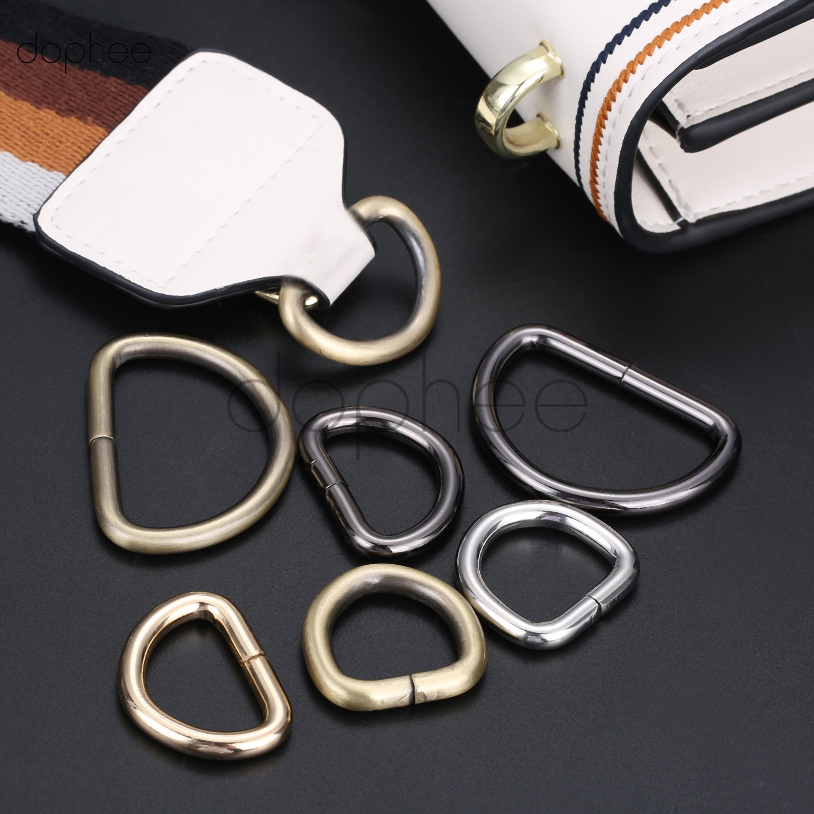 Dophee 10 pièces Anneaux en D 20mm 25mm 38mm sangle cerclage sacs accessoire de vêtement de détail non soudé en métal plat Dee bague