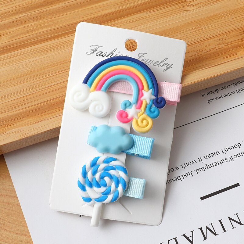 3pcs/Set Hair Clips Girls Cute Rainbow Clouds lollipop Hairpins Children Sweet Barrette Hair Ornament Cute Hair Accessories: style-D
