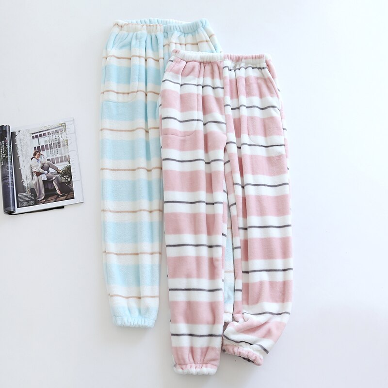Ropa de casa de franela cálida para Mujer, pantalones de pijama gruesos de terciopelo, pantalón de dormir, ropa de invierno