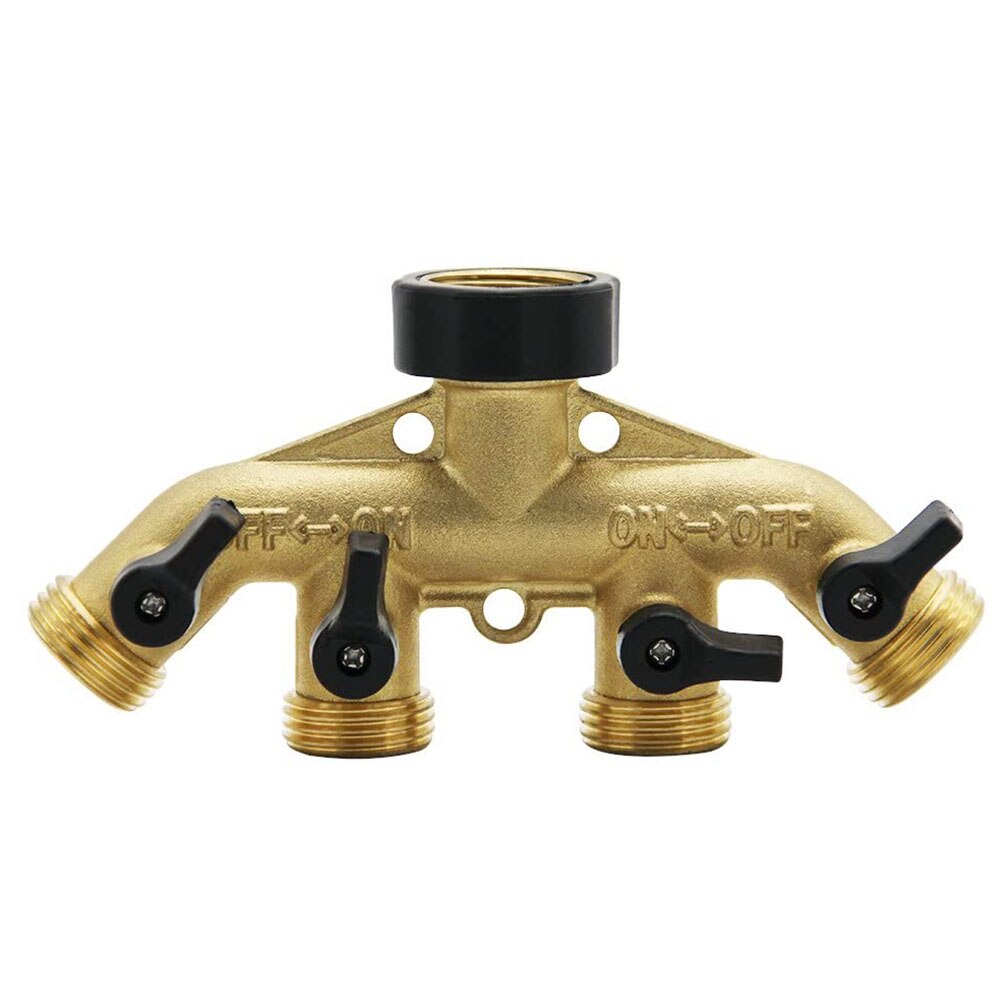 3/4 Inches 4 Way Brass Ball Valve Connector Spigot Manifolds for Garden Hose