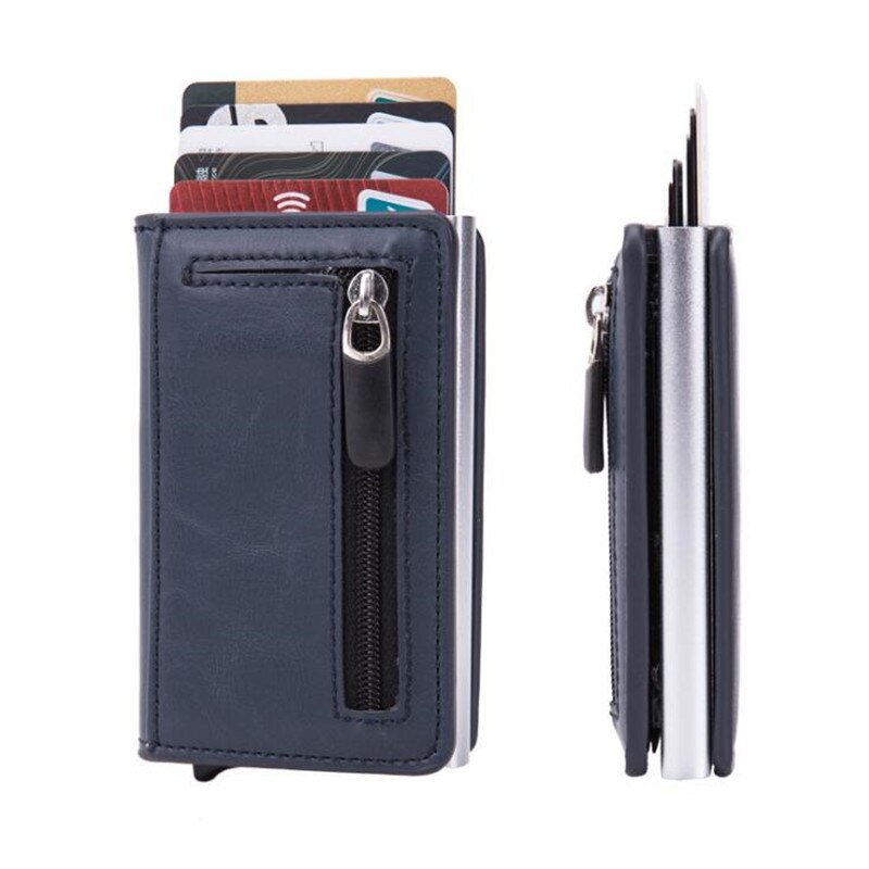 Zovyvol Carbon Fiber Magnetic Closing RFID Anti-Theft Credit Card Holder Men And Women Aluminum Box Smart Wallet: Blue X60