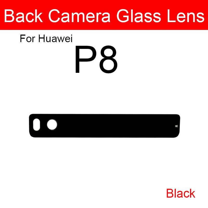 Bagside kamera linse & flash cover til huawei  p8 p9 p10 lite plus bag ydre kamera glas linse + selvklæbende mærkat udskiftning reparation: P8 sorte