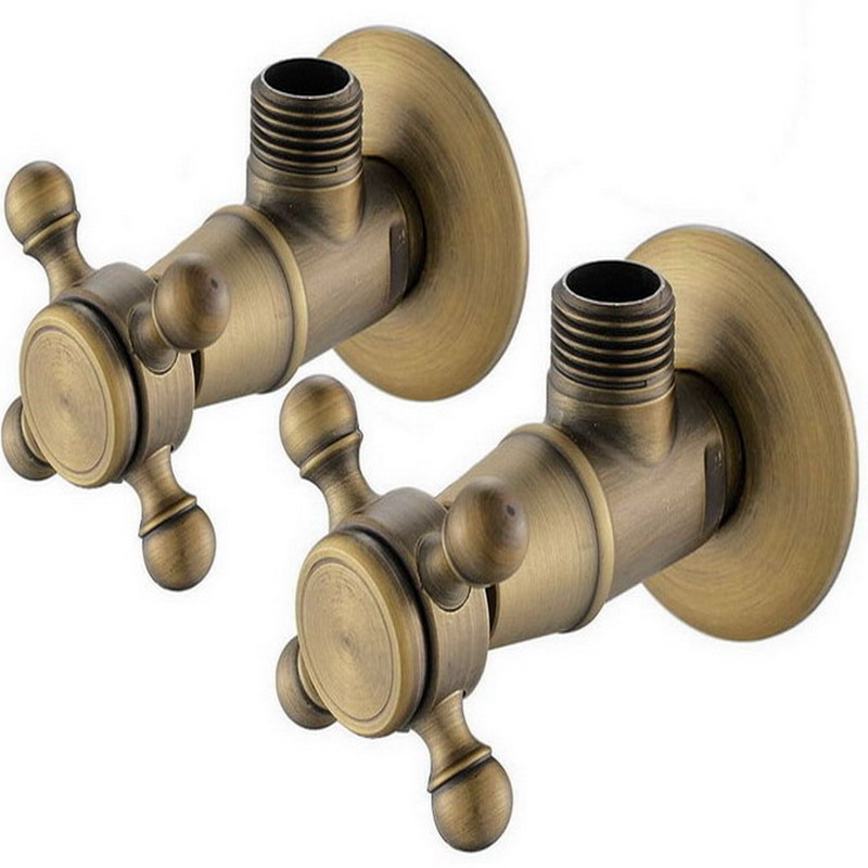 2Pcs Antique Brass Vintage Retro Cross Handles Bathroom Angle Stop Valve 1/2" Male x 1/2" Male Thread aav007