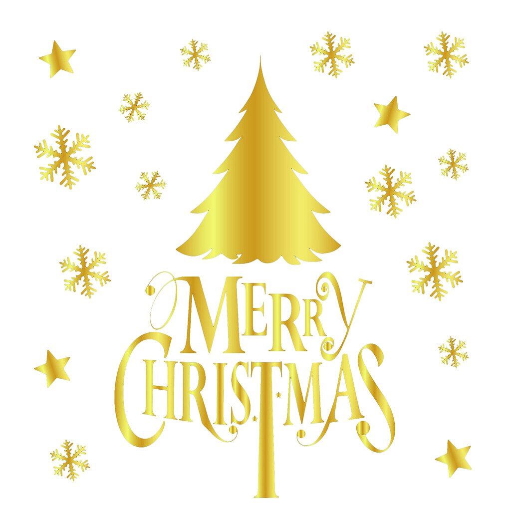 Merry Christmas snowflake Wall Sticker Gold Household window wallpaper decorations Year stickers Mural Decor Decal Removable