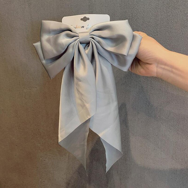 Vintage Zwarte Grote Grote Satijnen Strik Haar Clip Voor Vrouwen Meisjes Bruiloft Lange Lint Koreaanse Haarspelden Baret Haar Accessoires: Grey