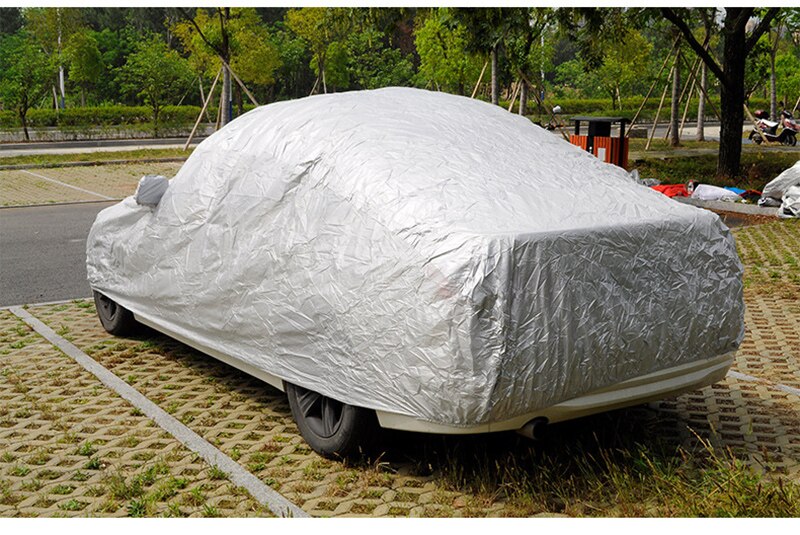 Universal fuld bil dækker sneis støv vind solafskærmning foldbart lys sølv størrelse s-xxl bil udendørs beskyttelsesdæksel