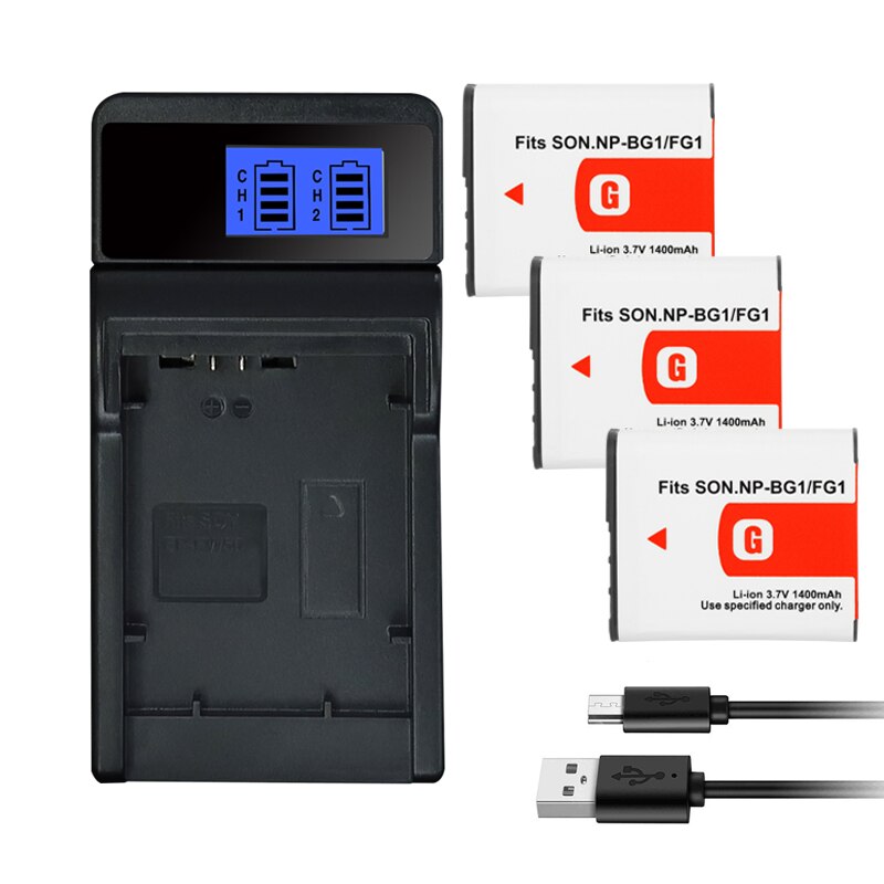 NP BG1 FG1 Battery for Sony Cyber-Shot DSC-W100 DSC-WX1 H3 H7 H9 H10 H20 H50 H55 DSC-T100 T20 NPBG1 NPFG1 1400mah Batterie: 3Battery 1Charger