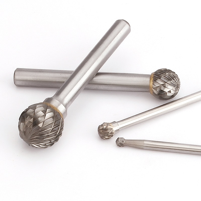 Yg8 legeret roterende fil 1 stk rund d-type dobbelt slids wolfram stål træudskæring slibehoved 3mm 4mm 5mm 8mm 10mm 16mm diameter