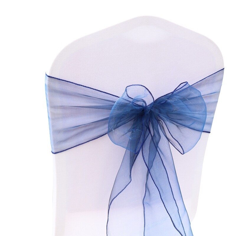 50 st/lot skirt band organza bröllopsdekorationer stol skärp skärp knut stolsöverdrag rosett band slipsar stolar dekoration tillbehör: Marinblå