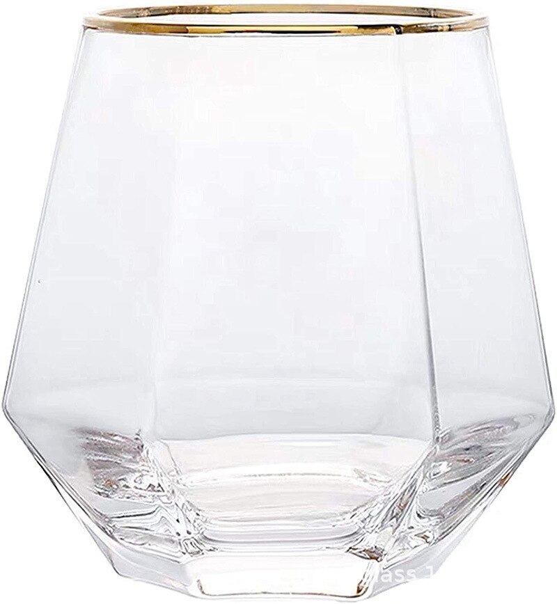 Crystal Diamond Cup Gold Painted Six Edged Glass Household Juice Milk Glass Cup Glass Drinkware Coffee Mugs