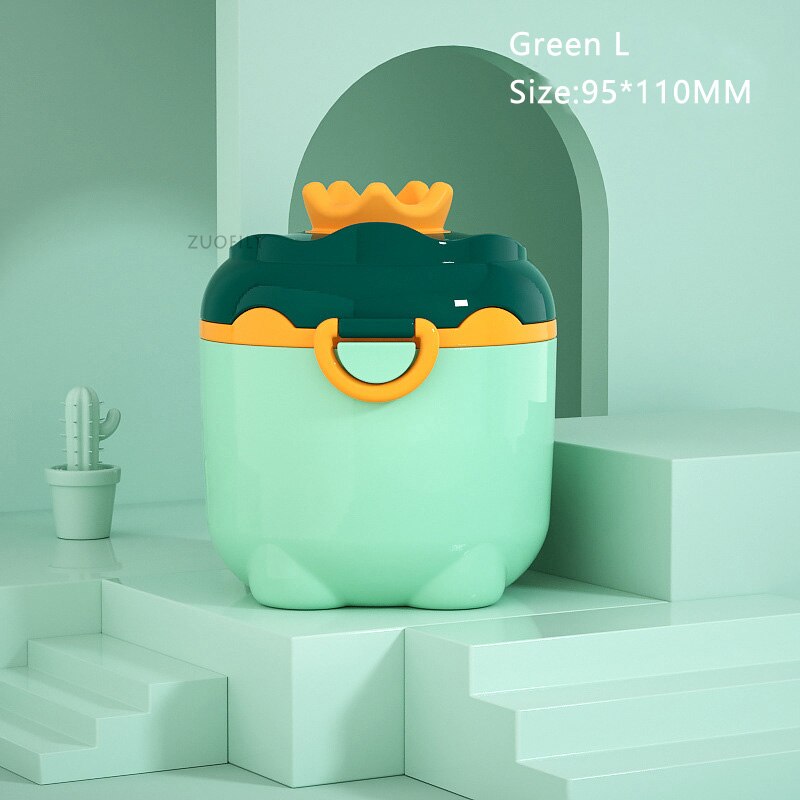 Portable Baby Food Storage Box Milk Powder Essential Cereal Cartoon Infant Toddler Snacks Container Formula Dispenser Storager: Green L-Crown