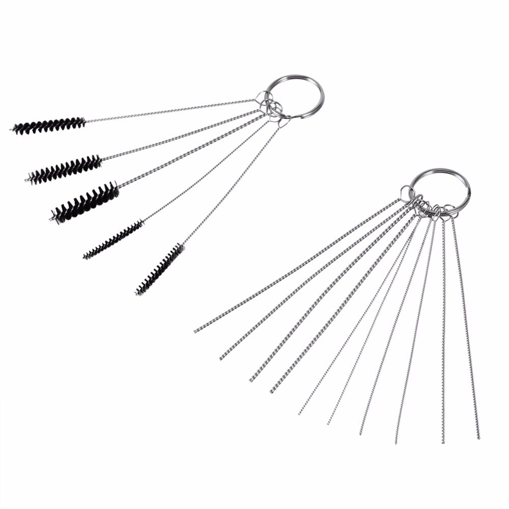 Kit de herramientas para limpieza de carburador de coche y Motor, kit de 10 agujas de limpieza, 5 cepillos,