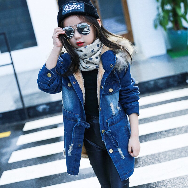 2020 di nuovo Modo Giacca di Jeans Cappotto di Inverno Vestiti Della Ragazza Lungo Frangivento Per Le Ragazze Dei Bambini del Vestito Giacca Bambini Cappotto 4-12 anni di Età