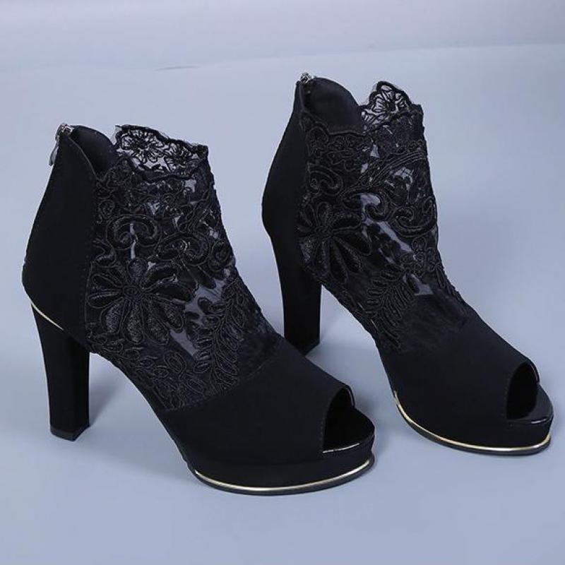 Sandales à talons grossiers, chaussures de bal de mariage Sexy, en gaze, maille étanche, européennes et américaines, printemps et été
