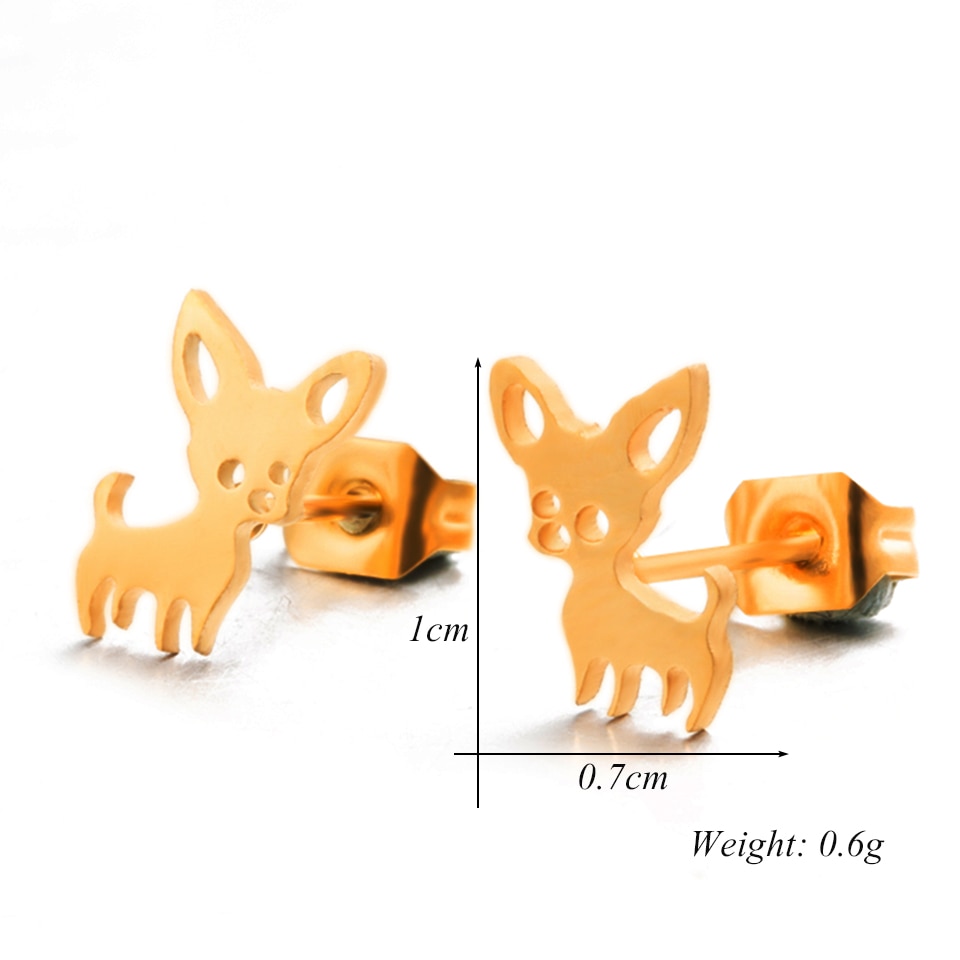Mini pendientes de acero inoxidable con forma de Chihuahua para mujer, aretes pequeños con forma de Animal, color dorado, a la , accesorios de joyería