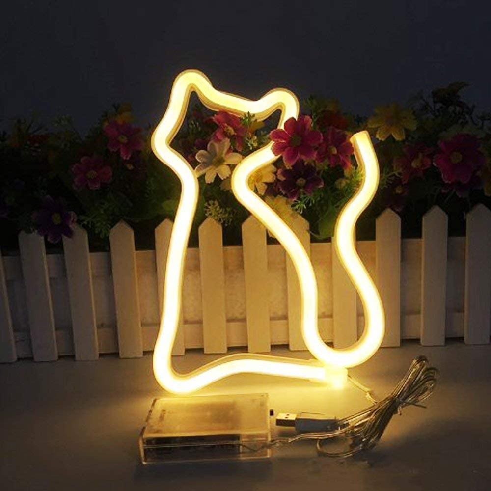 LED Neon Lights Cat Shaped Hanging Neon Lamp Wall Decor Sign Neon Lights Light up for Kids Room Bar Christmas as Kids Light
