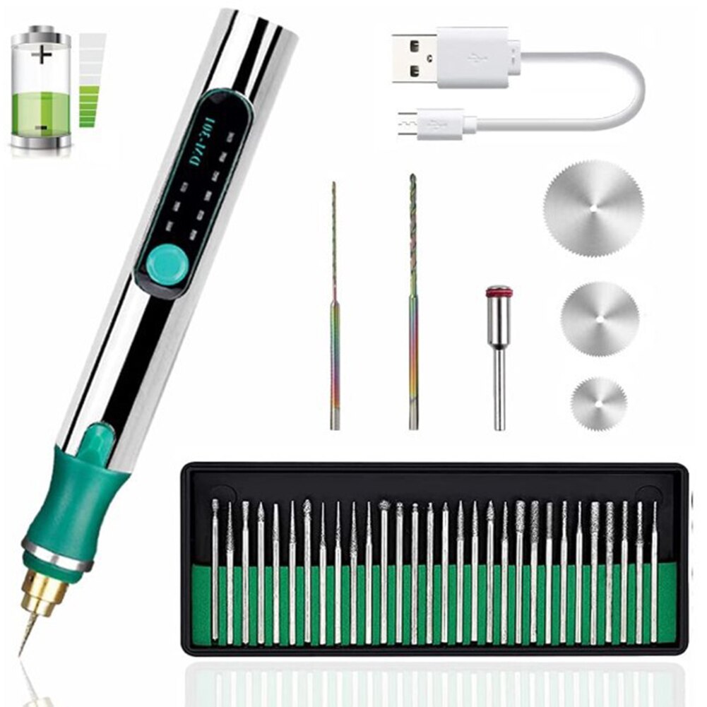Mini Cordless Electric Engraving Pen Rechargeable Engraving Tool 3 Speeds DIY Engraver Grinder Polishing Tools Set with Tool Kit: Set B