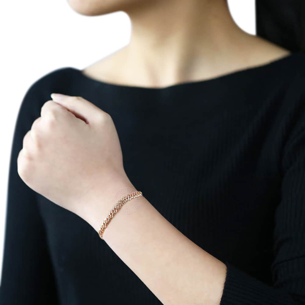 4/5mm kvinnors armband hamrade flätad vävning bismark curb kubanska armband 585 roséguld färg smycken länk kedja lcb 04
