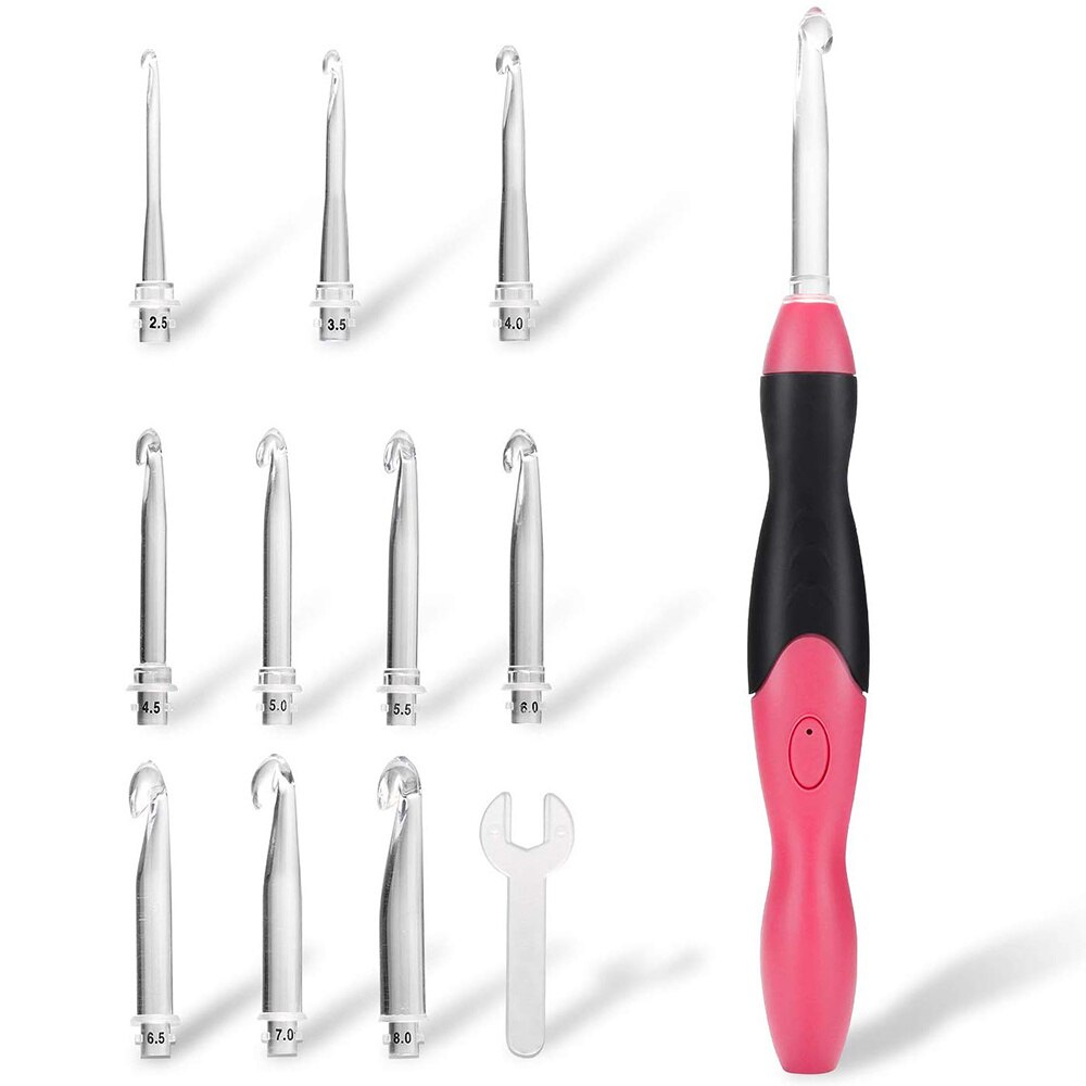 11 In 1 LED Light Up Crochet Hook Set Rechargeable Ergonomic Crochet Hook DIY Weaving Tool Knitting Hook Tools With Crochet Case