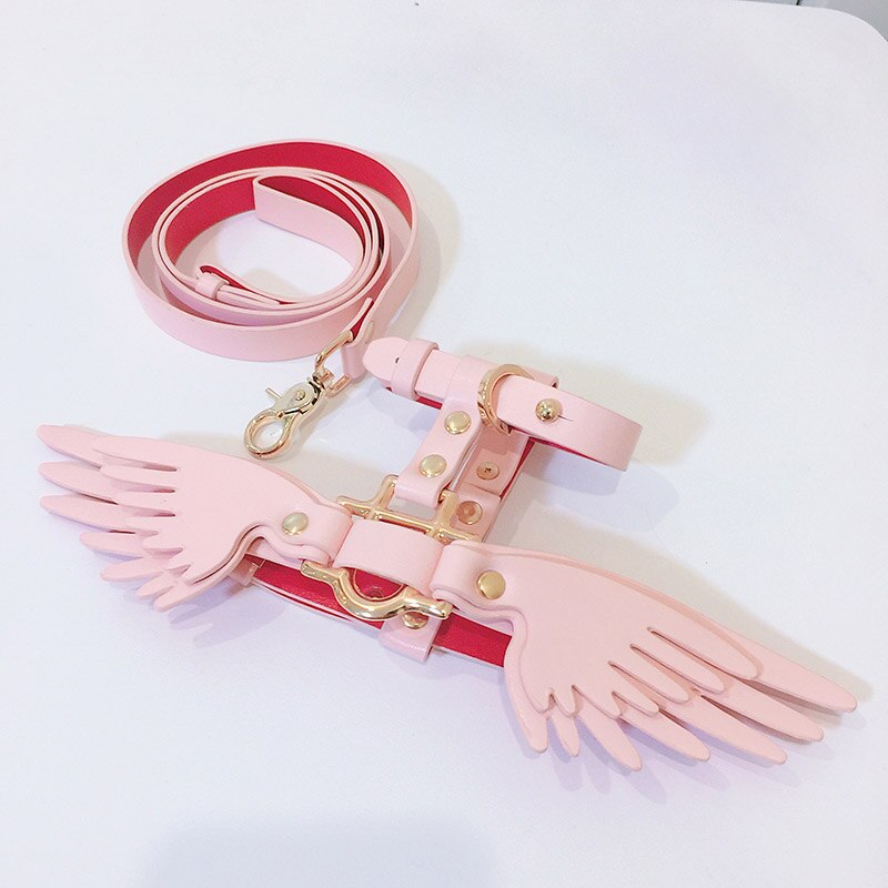 Bamser engle netværk rød trækreb hud pink strop marges kat item ring ekstern brug kæledyr halsbånd vinger katte snor sele