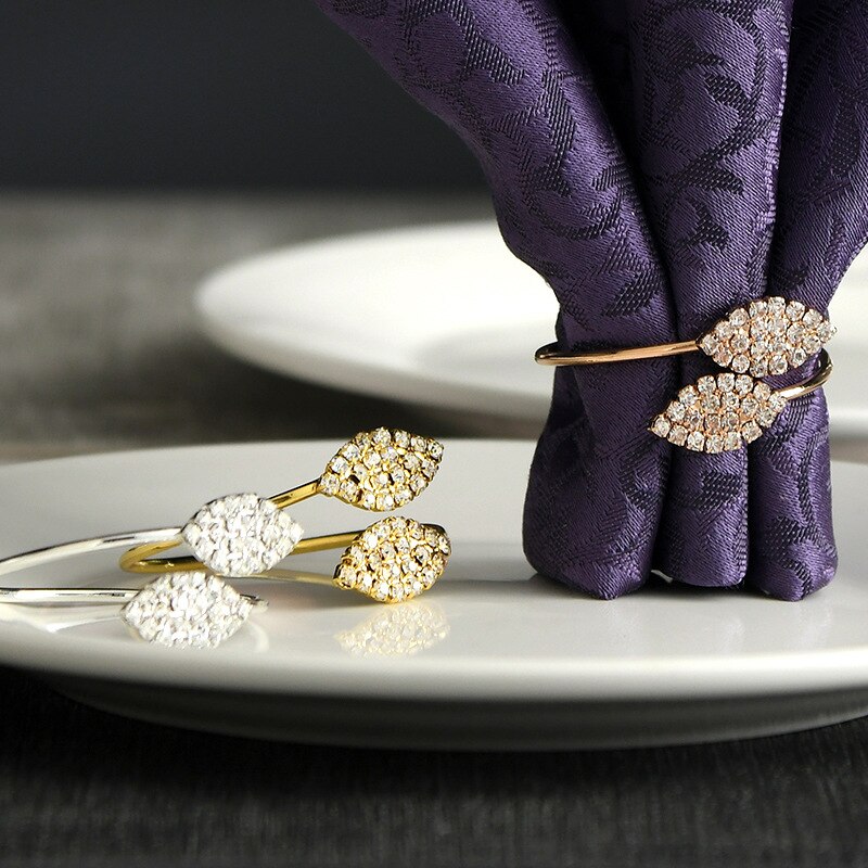 6PCS/SET Decoration Belt Party Rhinestone Serviette Wedding Dinner Home Hotel Banquet Leaves Shape Napkin Rings Buckles Holder