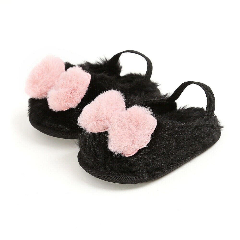Mærke sødt lille barn nyfødt baby kravlesko dreng pige pom pom bue lam hjemmesko prewalker trænere baby sko 0-18m 11-13cm: Sort / 13