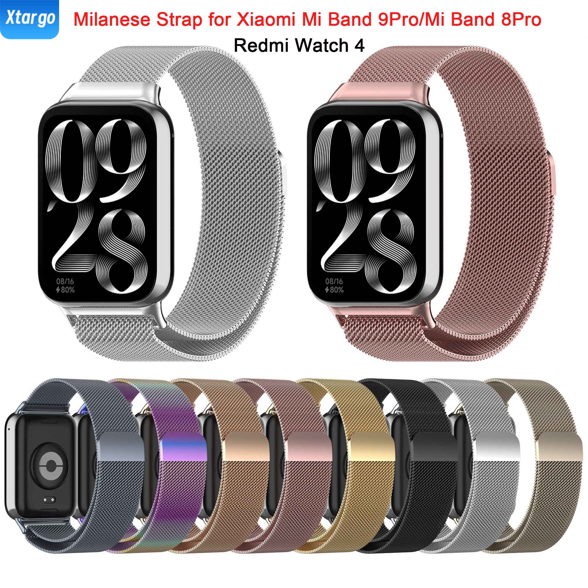 Milanesisk løkkereim til xiaomi mi band 9/8 pro magnetisk metallklokkerem armbånd til redmi watch 4 belte korrea tilbehør