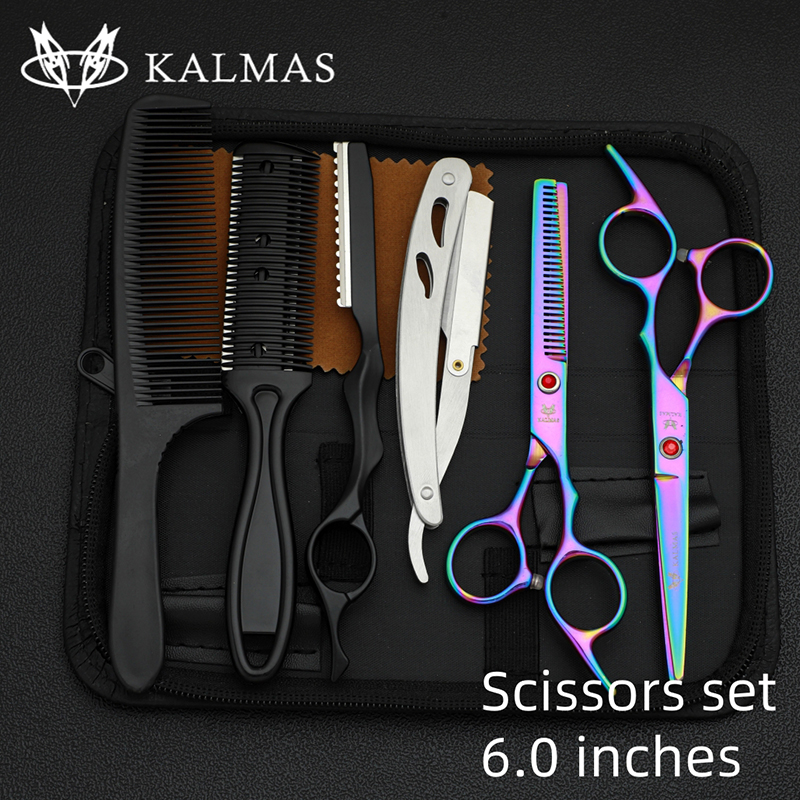 Kalmas kappersschaar set 6.0, kappersschaar set voor het knippen en uitdunnen van haar, salongereedschap: Rood