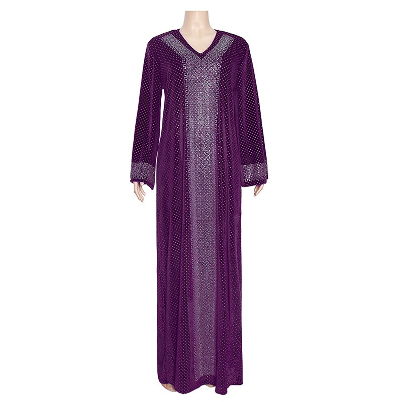 Md Bangladesh Moslim Vrouwen Abaya Jurk Luxe Kaftan Shiny Crystal Vrouwen Galabiyat Grote Size Turkse Islamitische Kleding: Paars / XXL