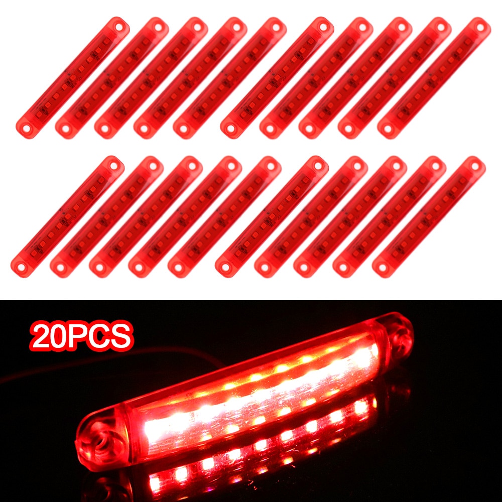 Leepee 20 st/set parkeringsljus röd 9 led 24v lampor sidomarkeringsljus för buss lastbil trailer lastbil tillbehör baklyktor