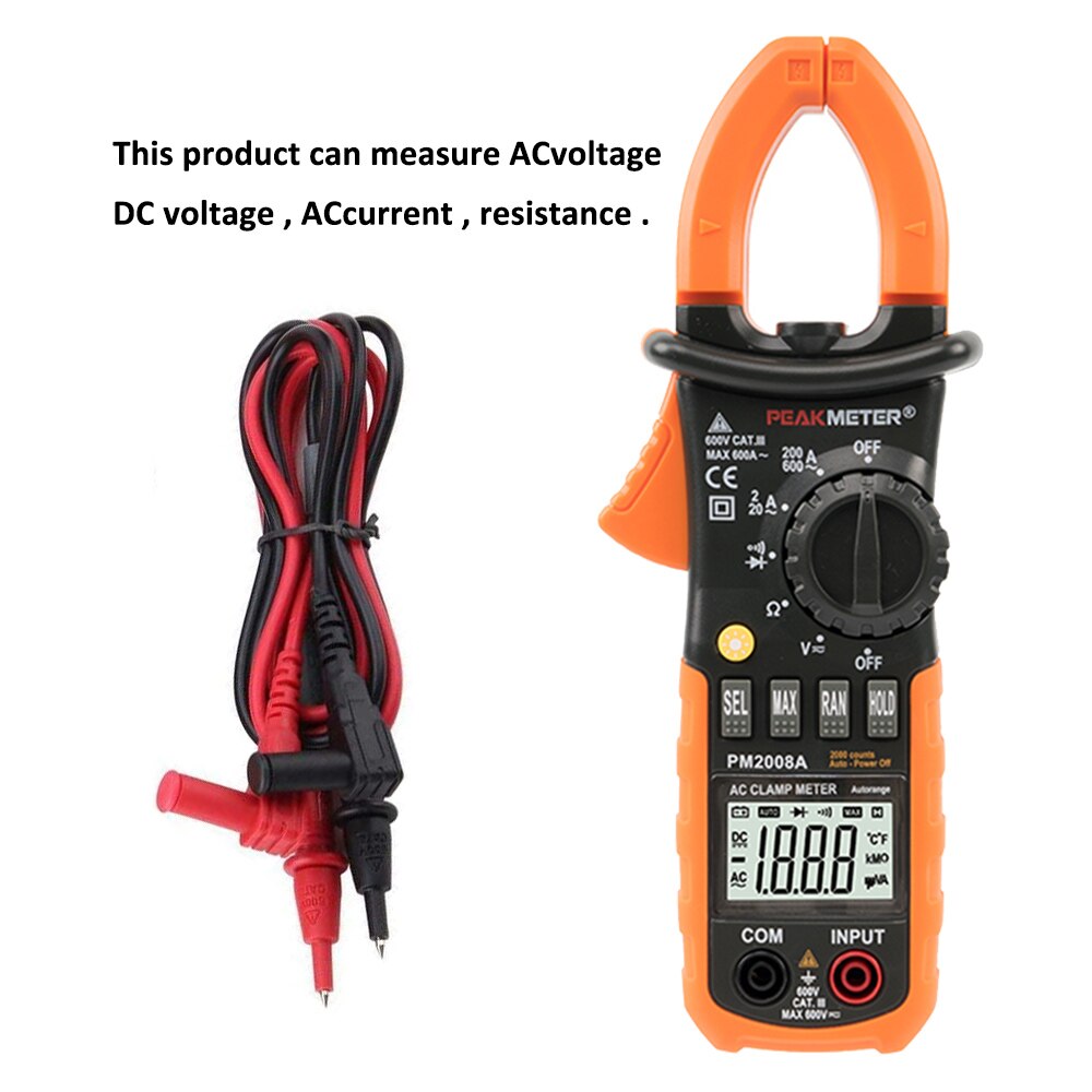 PEAKMETER PM2008A Digital Clamp Meters Auto Range Clamp Meter Ammeter Voltmeter Ohmmeter W/ LCD Backlight Current Voltage Tester