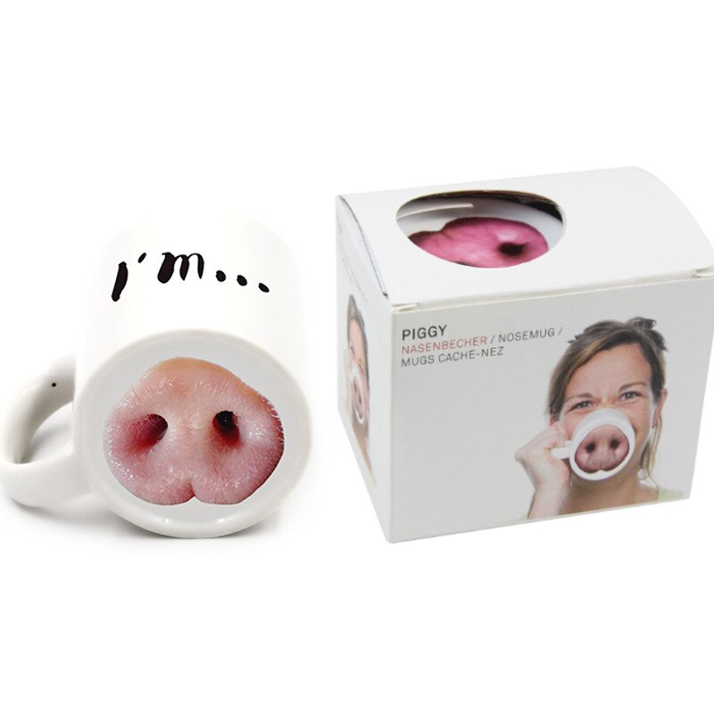 Pig Nose Ceramic Cup Coffee Mugs English Letter Bottom Dog Nose Cup Home Office Mug Drink Coffee Mischievous Tumbler