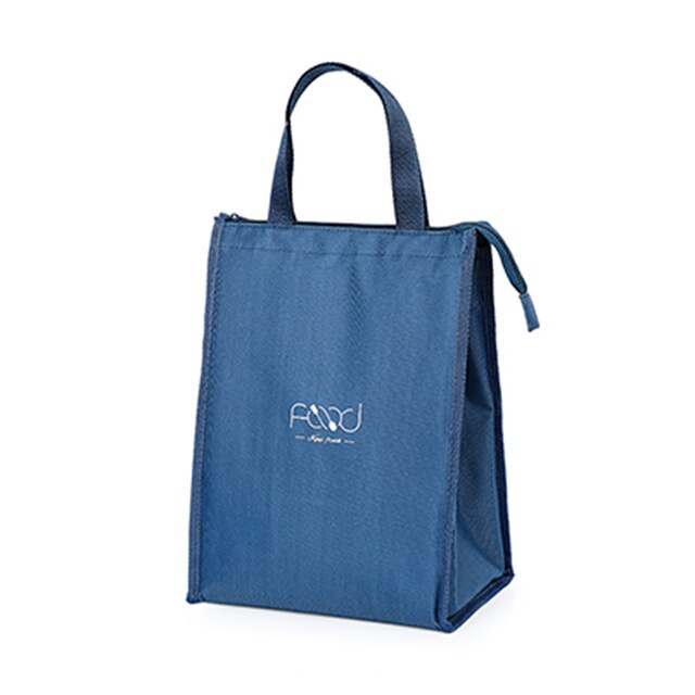 Lunch Bag For Women Cooler Portable Hand Zip Food Bags Waterproof Picnic Travel Breakfast Thermo Bag Bento Bag: Blue-L