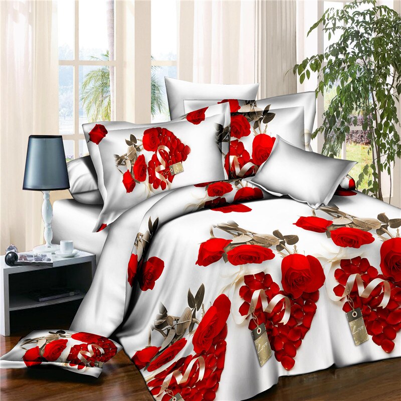 3d romantic wedding rose bedding set duvet cover pillow case queen twin size bed linen set: ZXhonghua / 150x200 2pcs