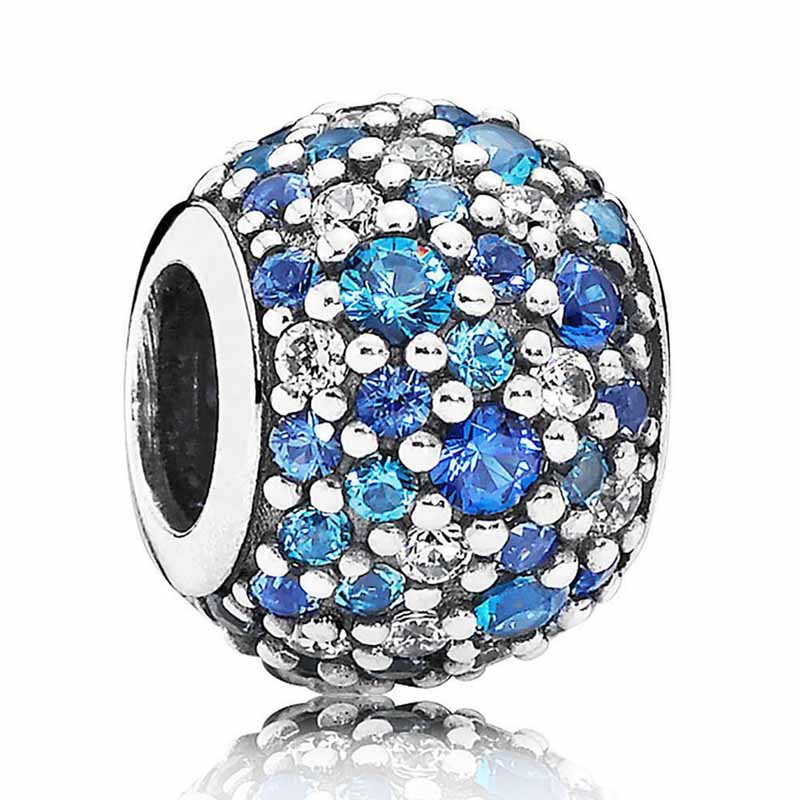 Mosaic Ball Blue & Clear Enchanted Chiselled Elegance Droplet Charm 925 Sterling Silver Beads Fit Bracelet DIY Jewelry: P-D-448-Navy