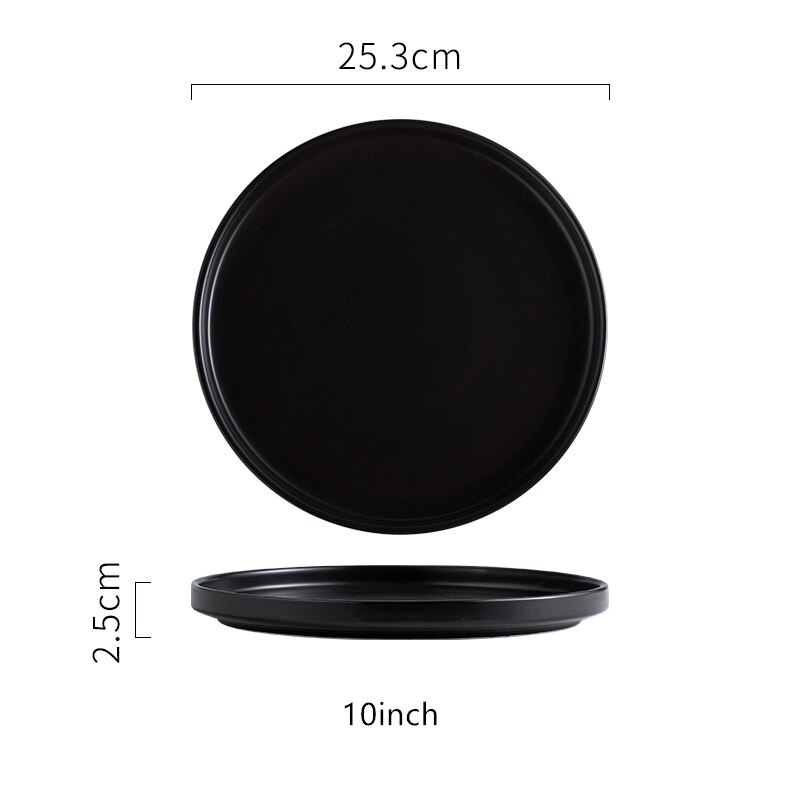 Assiette ronde créative en céramique, plateau ménager vert foncé mat, vaisselle nordique rose en céramique, assiette alimentaire occidentale pour Steak: Black 10inch