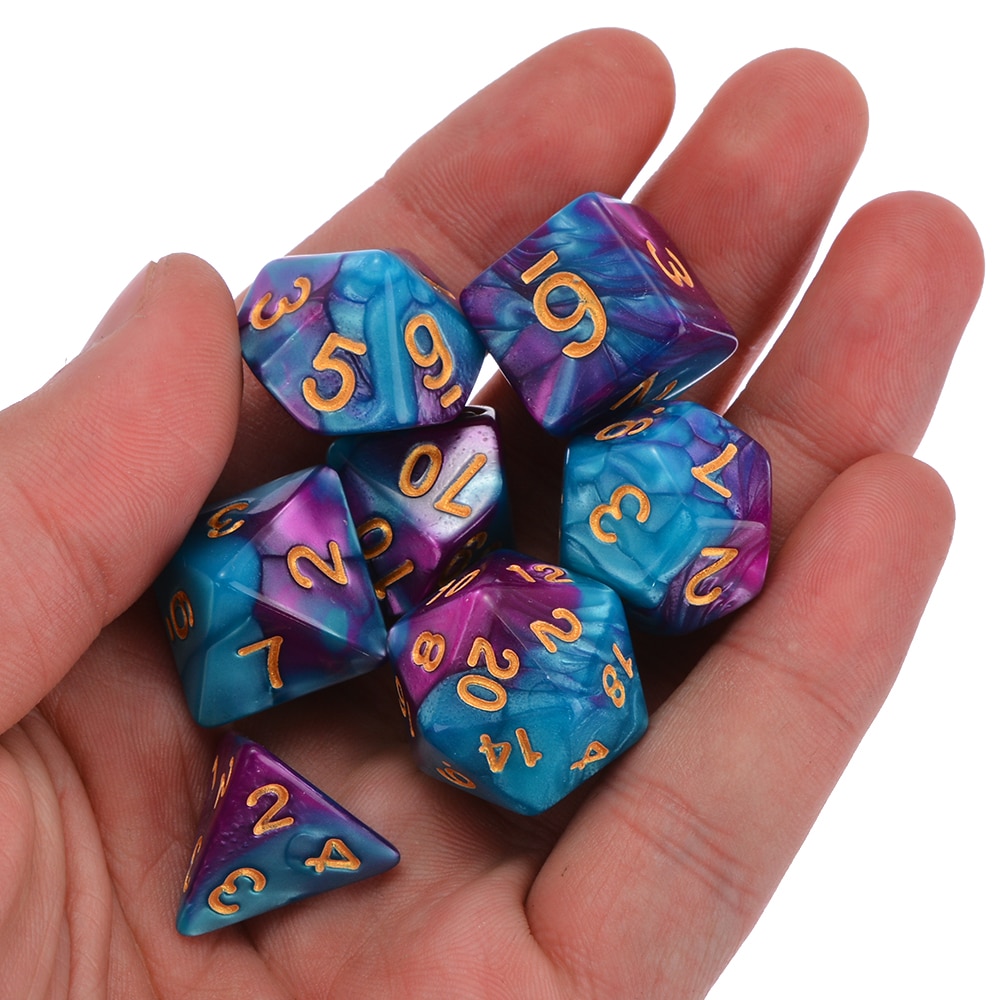 Offres spéciales 7 pièces/ensemble Pack dés polyèdres violet bleu à boire dés pour mdn TRPG MTG jeu de fête ensemble de jouets