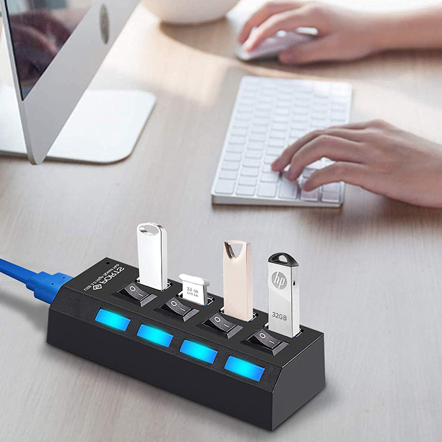 Usb 3.0 Hub Draagbare Meerdere Usb Splitter Hub Gebruik Power Adapter 4/7 Poort Meerdere Expander 2.0 Usb 3 Hub Voor pc Mac, met Schakelaar